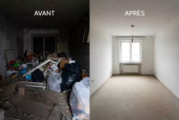 Débarras et nettoyage d'une maison insalubre avant et après intervention professionnelle
