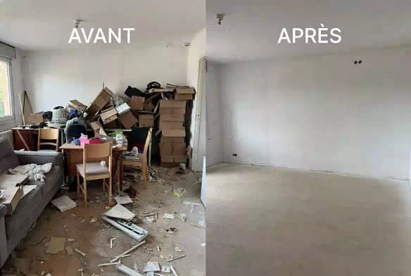 Débarras maison avant et après : transformation complète d'une pièce encombrée en espace vide et propre