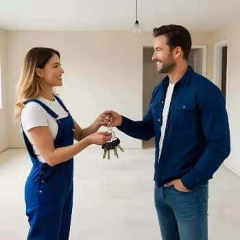 photo après déblaiement d'une pièce encombré remise des clefs fin de chantier nettoyé clients heureux