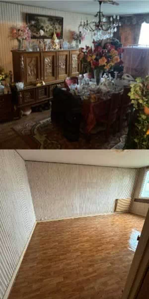 Photo avant-après avoir vidé une maison dans le <strong>département de la Marne</strong> avec manutention de gravat et produits